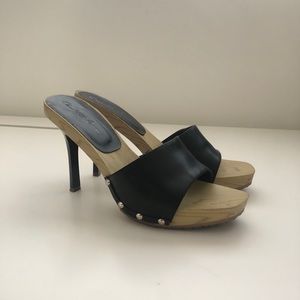 Vintage Charlotte Russe Black Leather & Wood Heels